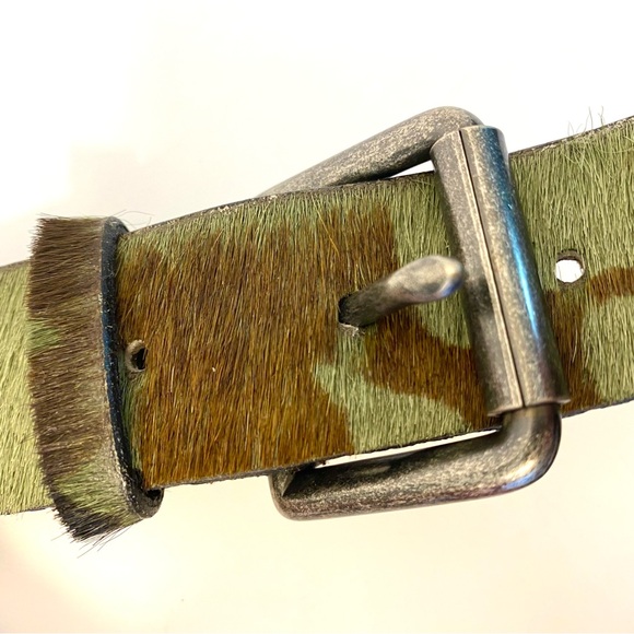 J CREW Italian Leather Calf Hair Camouflage Print Belt - Picture 3 of 7